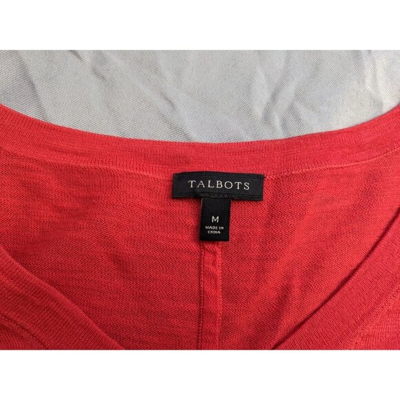 Talbots Sweater Red V Neck Lightweight Tassle Hem Cotton Womens Size M - Picture 3 of 8